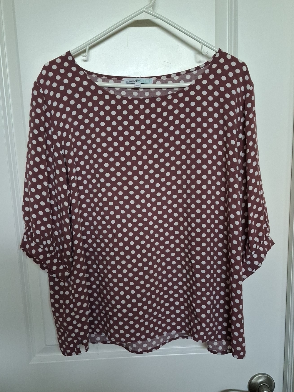 Sweet Salt Polka Dot Relaxed Blouse in Mauve with White Dots Size XXL Rayon EUC